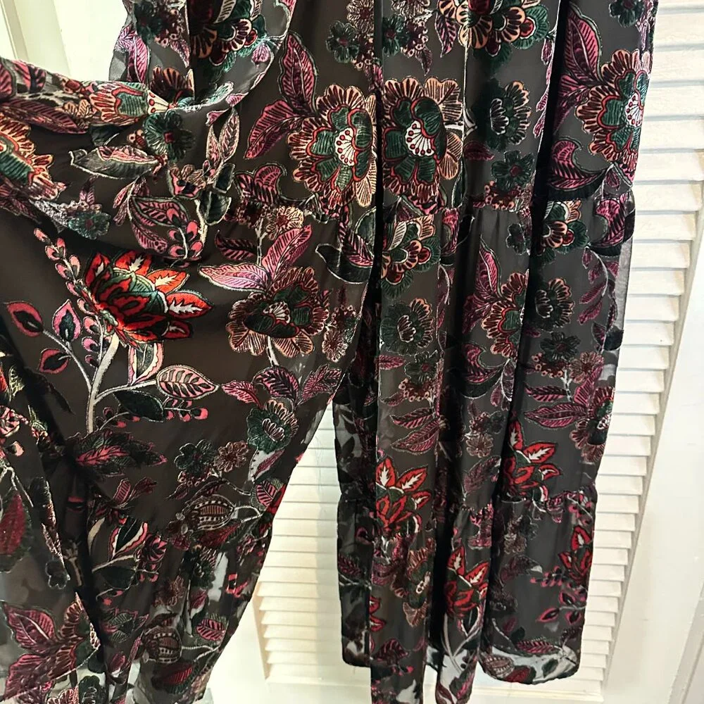 Anthropologie Red & Black Floral Velvet Wide Leg Jumpsuit Size 22, New with Tags - Picture 6 of 9
